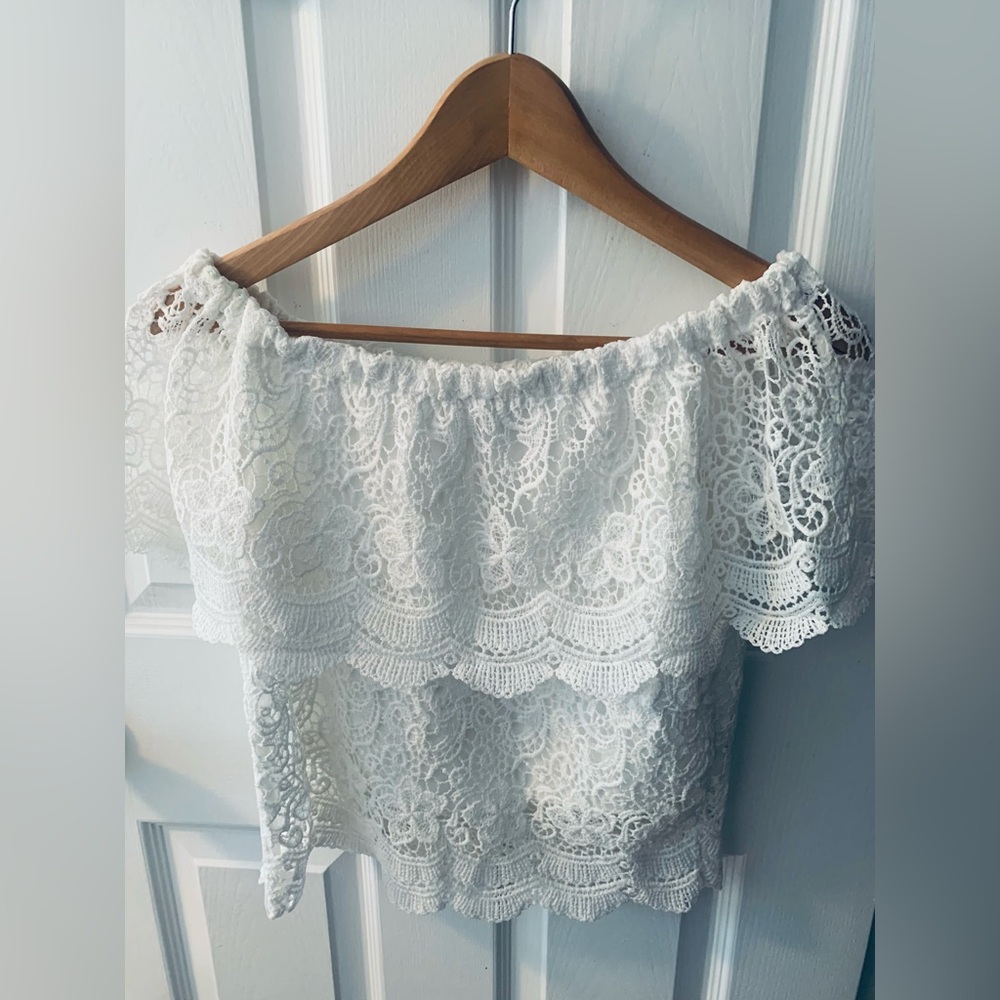 Rachel Gilbert White Lace Off-Shoulder Blouse